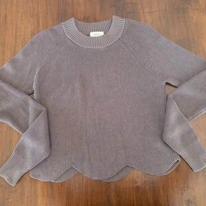 Aritzia Scalloped Crop Sweater in Taupe Size Small